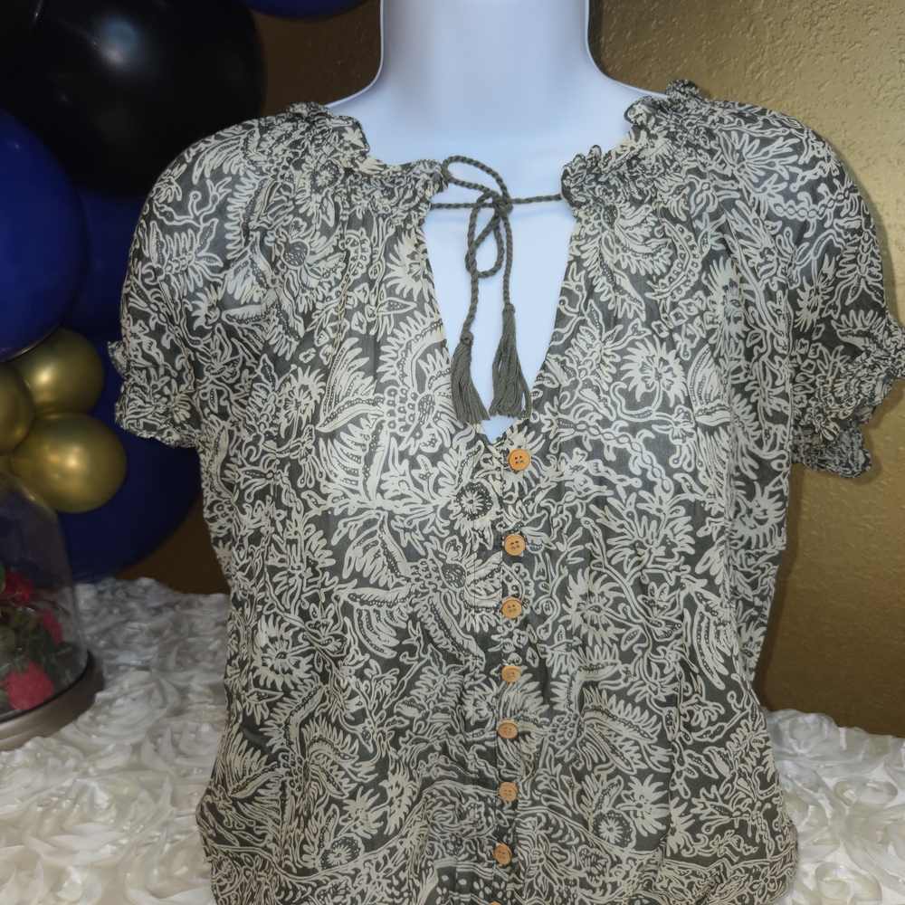 Joie Forest Green and Cream Floral Blouse
